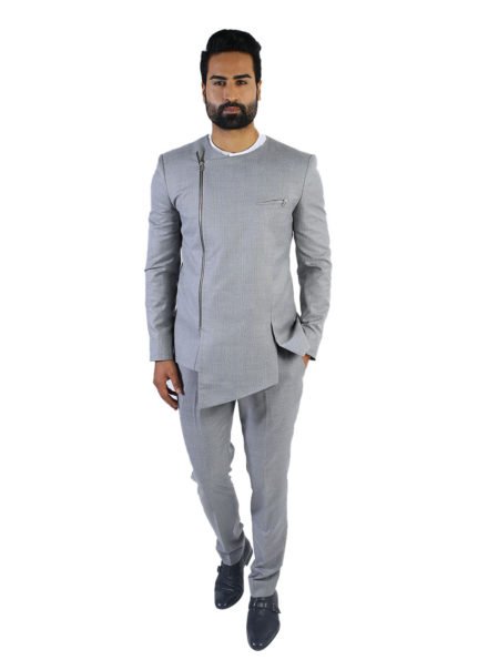 Three-piece Styled Jodhpuri Suit in Grey
