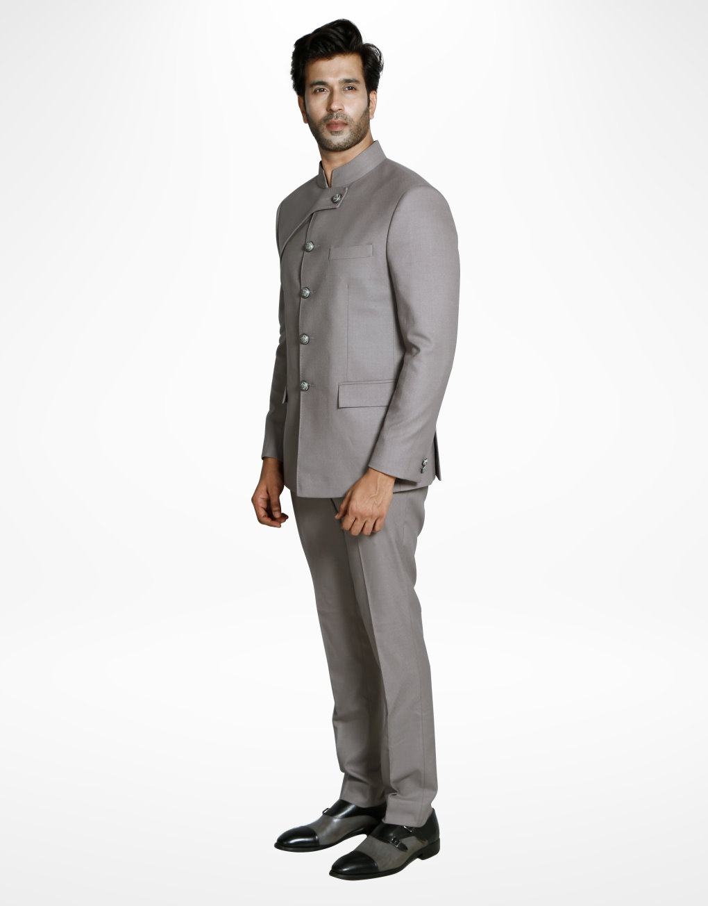 Grey Color Provocative Coat Suit In Cotton Fabric