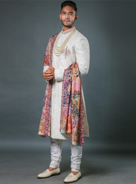 Three piece lakhnavi sherwani