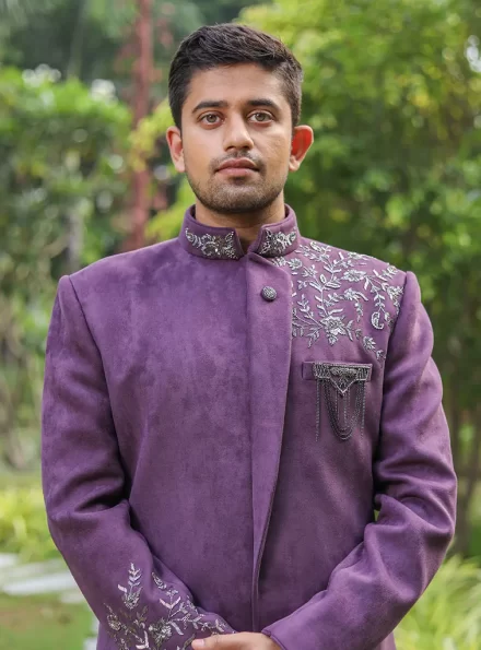 purple indo western for men