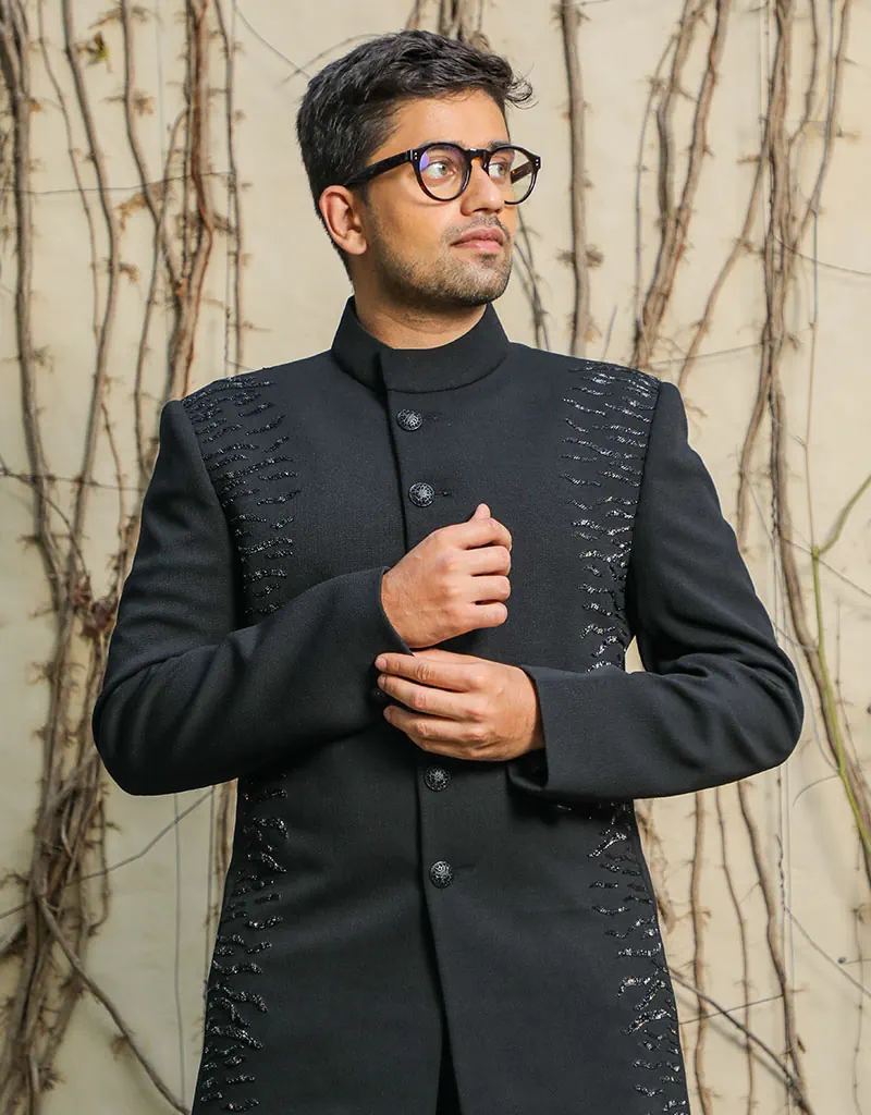 Blue Jacquard Silk Embroidered Jodhpuri Suit