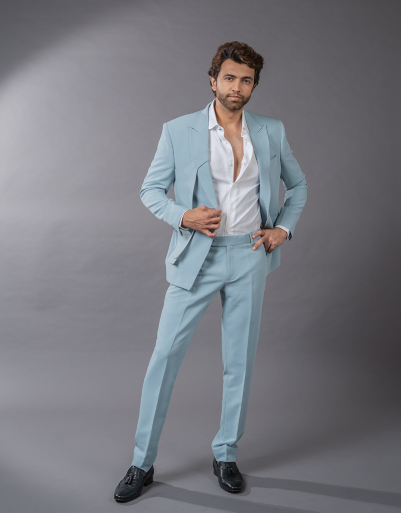 Two-piece Designer Suit in Sky Grey