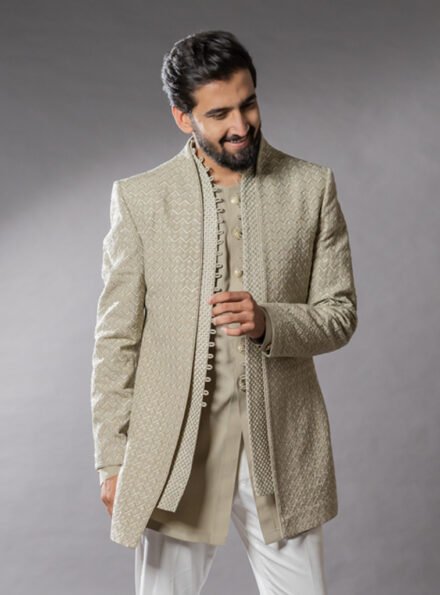 Sky Blue Color Wedding Wear Jacquard Fabric Designer Readymade Indo Western  For Men