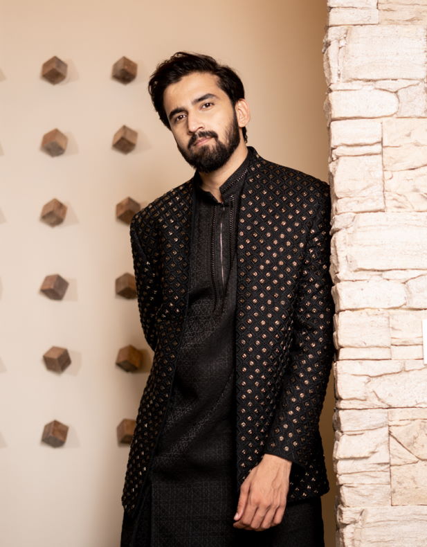 Indo Western Dress For Men Dark Green Black RKL-5119-159990 Men Reception  Dress – iBuyFromIndia