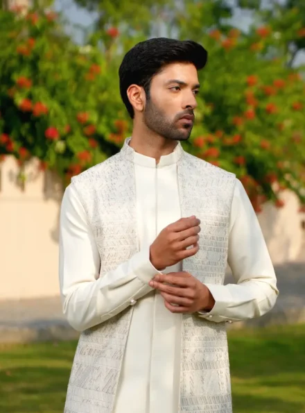 Sandal nawabi suit features unique design & intricate embroidered patchwork  full-sleeve kurta with contrast pants